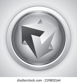 Vector crystal in glossy button, unreal object, design element, impossible arrows 