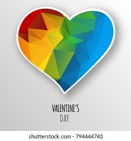 Vector crystal heart isolated on white background. Geometric rumpled triangular low poly style gradient graphic illustration. Polygonal badge design for your business.