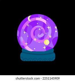 Vector crystal  magic ball with stars and  moon. Tools for wizards,fortune tellers and witches.