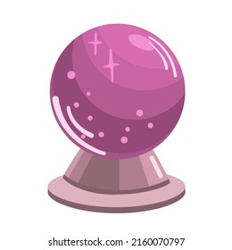 Balón rosa de cristal vectorial al estilo de las caricaturas. La bola mágica de una bruja sobre un fondo blanco está aislada.