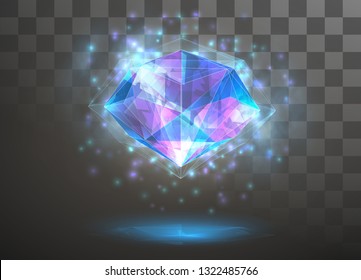 vector crystal. power and energy of the elements. blue, violet, neon glow.