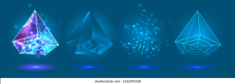 vector crystal. power and energy of the elements. blue, violet, neon glow.