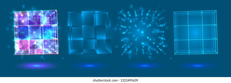 vector crystal. power and energy of the elements. blue, violet, neon glow.