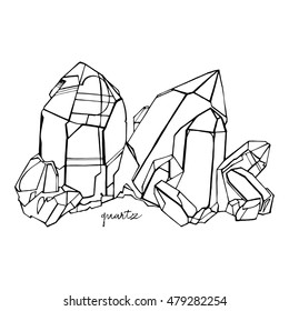 Vector crystal shapes. Quartz. Black and white vector illustration.