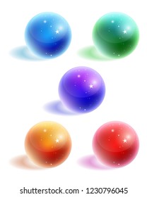 Vector crystal sphere colorful set with shadow isolated on white background