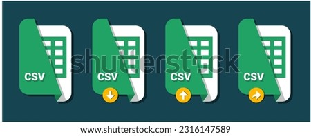 vector of csv file icon.csv icon with download, upload, and share icon.