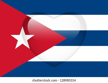 Vector - Cuba Flag Heart Glossy Button