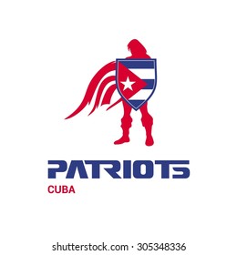 Vector Cuba Flag Patriots Soldier Logo. Mascot Character Design. Memorial Day Army man with Shield. Vector Freedom Leader Logo illustration