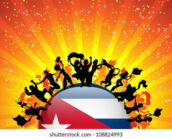 Vector - Cuba Sport Fan Crowd with Flag