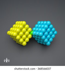 Cubo vectorial. Ilustración de concepto 3D para marketing, sitio web, presentación de negocios. Idea Concepto. 3.ª Composición De Esferas. Concepto de Ciencia, Tecnología y Red. Estilo Tecnológico Futurista.