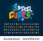Vector of Cube Alphabet Letter, Abstract 3d Isometric Pixels stylized fonts, 3D alphabet. Isometric Cubes letter, Rubik Pixel lettering, Modern Cubic Letters set for Design,Geometric, Hi-tech, digital