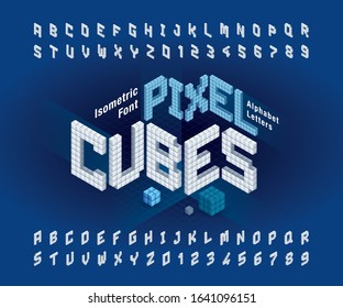 Vector of Cube Alphabet Letter, Abstract 3d Isometric Pixels stylized fonts, 3D alphabet. Isometric Cubes letter, Rubik Pixel lettering, Modern Cubic Letters set for Technology, Hi-tech, digital