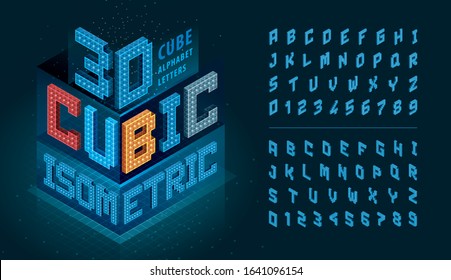 Vector of Cube Alphabet Letter, Abstract 3d Isometric Pixels stylized fonts, 3D alphabet. Isometric Cubes letter, Rubik Pixel lettering, Modern Cubic Letters set for Technology, Hi-tech, digital