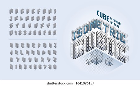 Vector Of Cube Alphabet Letter, Abstract 3d Isometric Pixels Stylized Fonts, 3D Alphabet. Isometric Cubes Letter, Rubik Pixel Lettering, Modern Cubic Letters Set For Design,Geometric, Hi-tech, Digital