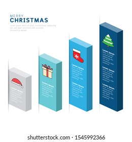 Vector cube box for christmas concept template in the form of a 3D box with christmas icons.