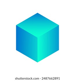 Vector cube with gradients for game, icon, packaging design or logo. Cube illustration isolated on white background. Minimalist style abstract cube icon. Platonic solid. Icon.