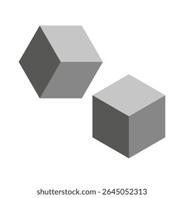 Ícone de cubo de vetor. Forma de bloco isométrico. Figura 3D geométrica. Elemento de volume monocromático.