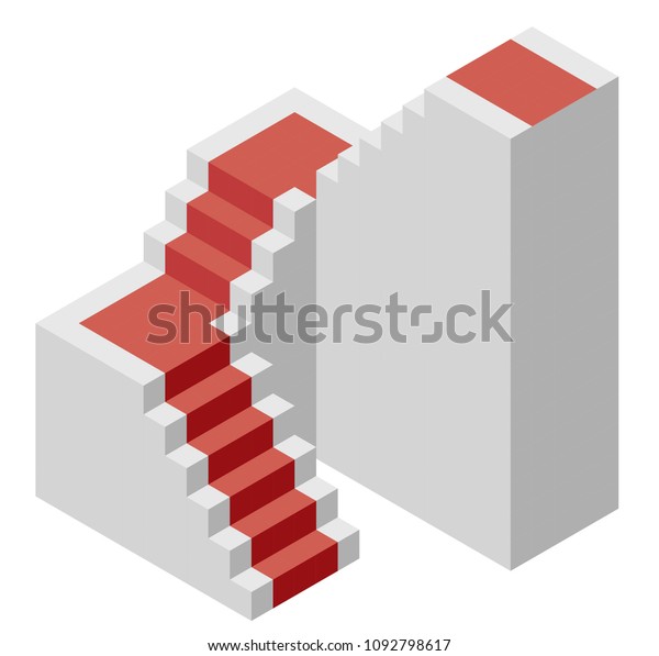 昇階段を描くベクター立方体のシェイプ 空気コンクリート レッドカーペットからのミニマリズム的な建築階段 のようなブロック マスター分離型イラスト アイソメ探査アイコンシンボル のベクター画像素材 ロイヤリティフリー