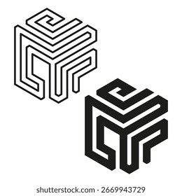 Símbolo de cubo de vetor. Figura geométrica abstrata. Forma poligonal moderna. Elemento de logotipo monocromático. EPS 10.