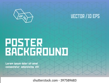 Vector cubes geometric background. Blur blue and turquoise poster layout.