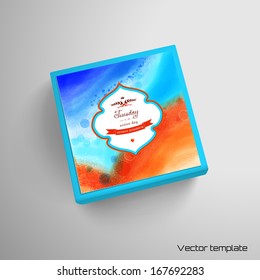 Vector cubic box template  Figured frame  Watercolor background  Hand drawing and colored spots   blotches  Beautiful inscription in retro style    Tuesday is an action day