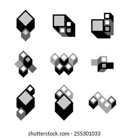 Vector cubic logos (icons) set.