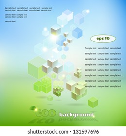 Vector cubical background with elements of ecological design. Green and blue. There are a lot of space for your text.