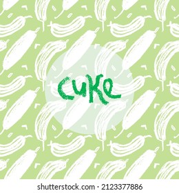 Vector cucumber pattern seamless. Hand drawn cuke drawings, corm illustrations. Vegetarian restaurant banner. Botanical ornament. Green vegetable backdrop for organic gherkin label. Cucumber wallpaper