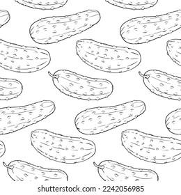 Vector cucumber pattern. Vegetable pattern. Detailed cucumbers drawing. Farm market product.