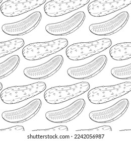 Vector cucumber pattern. Vegetable pattern. Detailed cucumbers drawing. Farm market product.