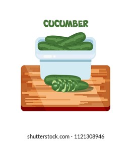 Vector cucumbericon in cartoon style. Collection farm product for restaurant menu, market label. Flat design.