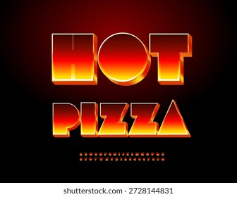 Vector Culinary Advertisement Hot Pizza for Cafe and Restaurant. Burning Uppercase Font. Flame style Alphabet Letters and Numbers set.