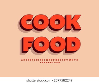 Vector Culinary badge Cook Food. Isometric Red Font. Creative Alphabet Letters and Numbers set