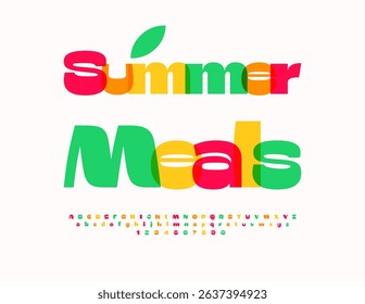 Vector Culinary concept Summer Meals. Transparent Colorful Font. Watercolor Alphabet Letters and Numbers set.