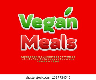 Vector Culinary concept Vegan Meals. Elegant Green Font. Exclusive Alphabet Letters and Numbers set.