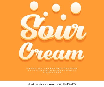 Vector Culinary label Sour Cream. Fuente 3D con estilo moderno. Letras y Números del Alfabeto de Moda.