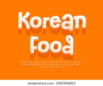 Vector Culinary sticker Asian Food. Funny White Font. Artistic Isometric Alphabet Letters and Numbers set.
