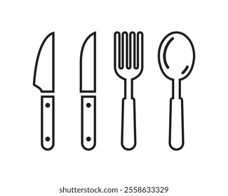 Vector Cultery Icons. Knife, Fork And Spoon Icons Outline