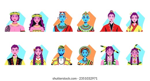 ilustración de conjunto de dibujos animados de diversidad cultural vectorial aislado