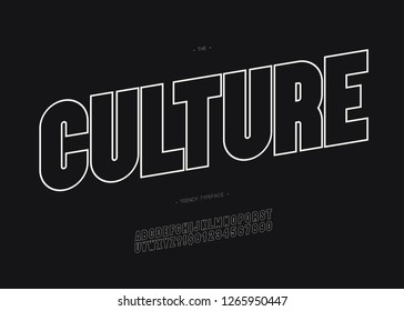 Vector culture bold font trendy typography outline style for decoration, logo, party poster, t shirt, book, greeting card, sale banner, printing on fabric. Cool 3d typeface. Modern alphabet. 10 eps