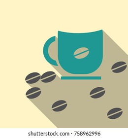 vector cup of black coffee and scattered coffee beans on white background