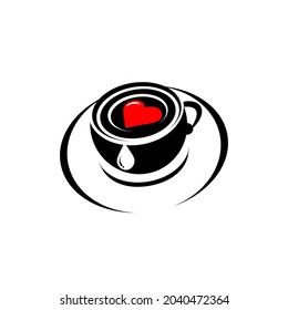vector cup of black coffee and symbol of love