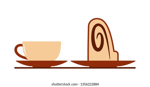 vector cup and bundt cake slice isolated on white background