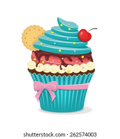 Vector cup cake with cherry illustration