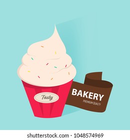 vector cup cake flat design. sweet bakery background.