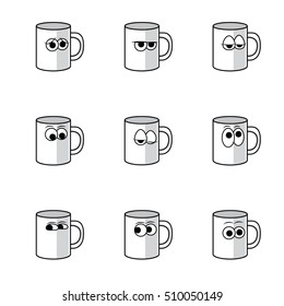 Vector cup character with different emotions. 
