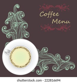 vector cup of coffee with abstract wave backgorund for menu