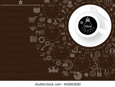 Vector cup of coffee business. Ideas, concepts and innovations in the market to trade flat design.