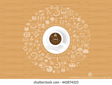 Vector cup of coffee business. Ideas, concepts and innovations in the market to trade flat design.
