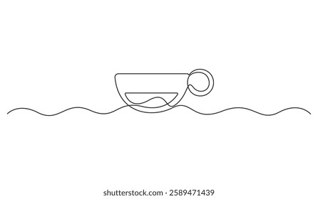 Vector cup of coffee continuous single line drawing. One line art coffee cup. Vector illustration